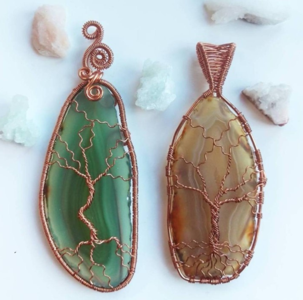 Agate Slice Tree of Life Pendants - Amethyst Sky